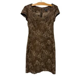 Peruvian Connection | Dress Brown Floral Brocade Knee Length Cap Sleeve- Size 6